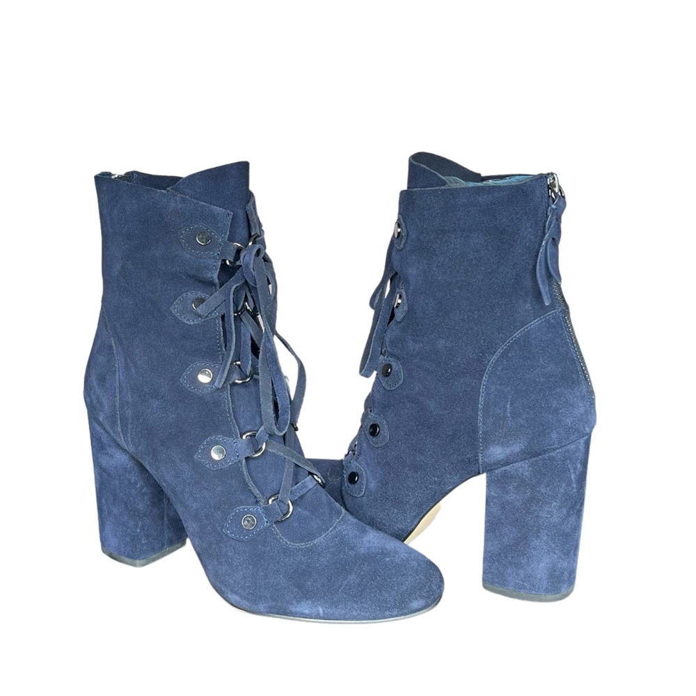Navy Suede Lace Up Booties
